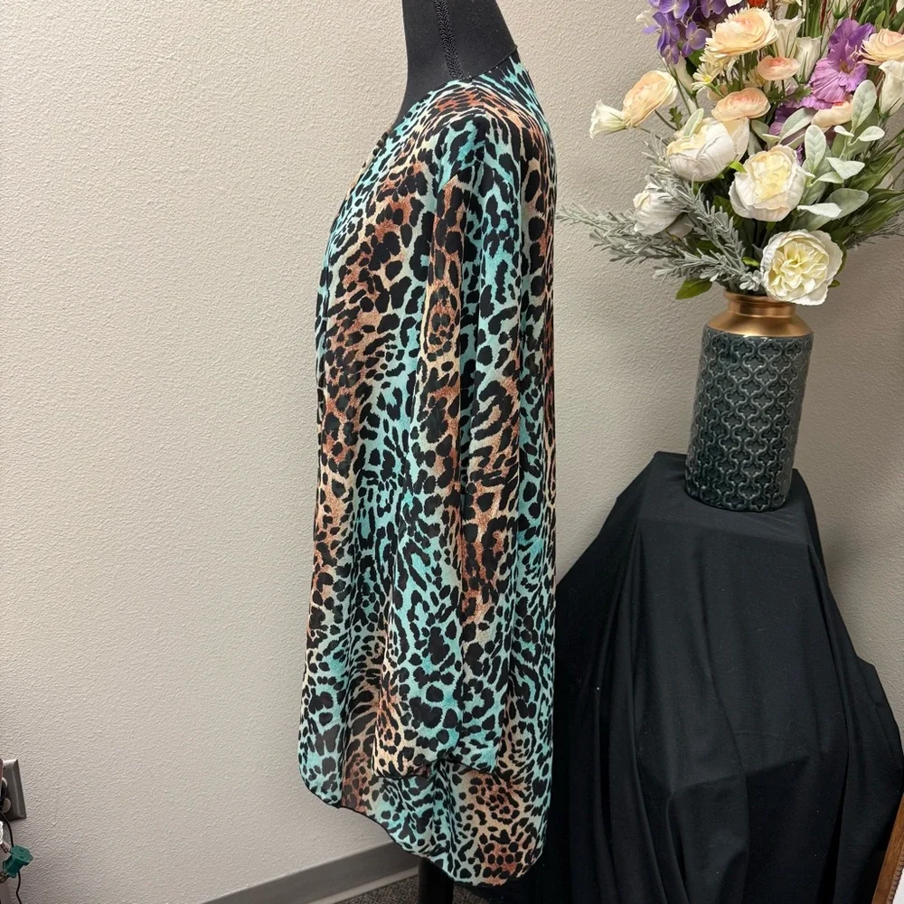 Classy Cowgirl Co XXXL Teal Leopard Print Kimono Cardigan Boho Western Chic - Picture 2 of 7